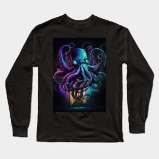 Cyberpunk Octopus Abstract Animal Sea Creature Art Long Sleeve T-Shirt